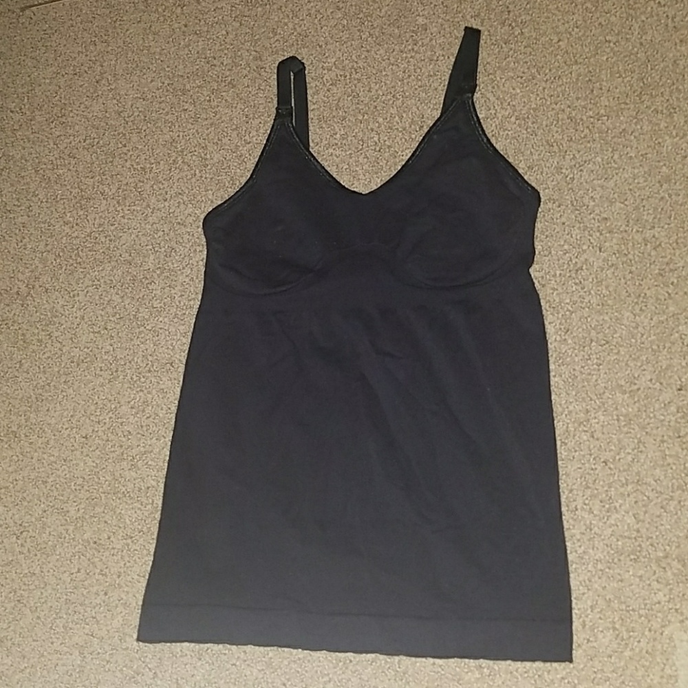 Black maternity nursing tank with clip down strap